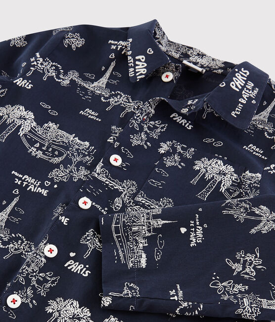 Kinderyjama aus Baumwolle mit Paris-Motiv für Jungen blau MEDIEVAL/weiss ECUME