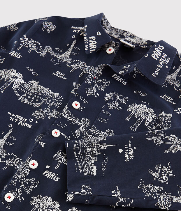 Kinderyjama aus Baumwolle mit Paris-Motiv f&uuml;r Jungen blau/weiss