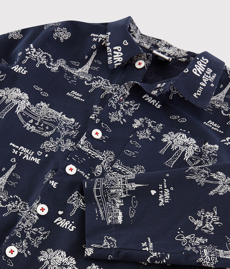 Kinderyjama aus Baumwolle mit Paris-Motiv f&uuml;r Jungen blau/weiss