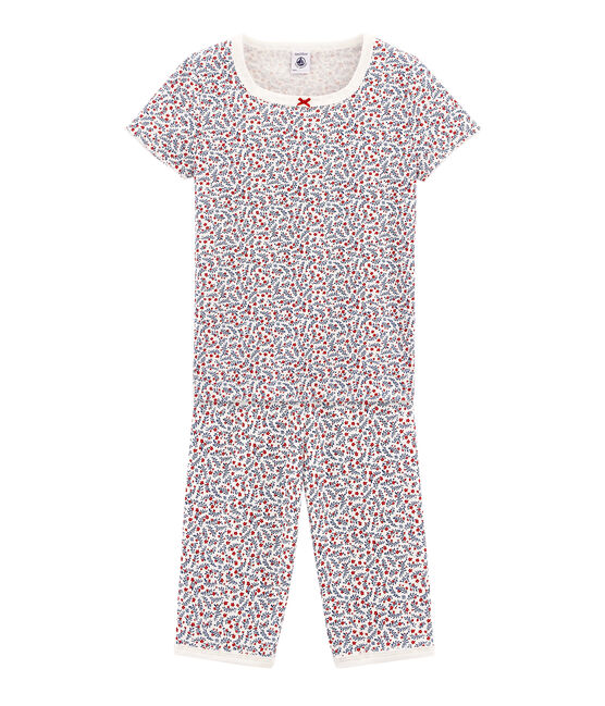 Rippstrick-Kurzpyjama für kleine Mädchen weiss MARSHMALLOW/weiss MULTICO