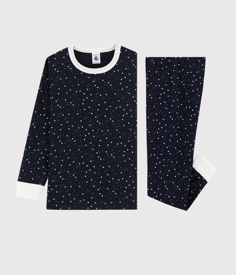 Kinderpyjama aus Rippstrick mit Sternenmuster blau SMOKING/weiss MARSHMALLOW