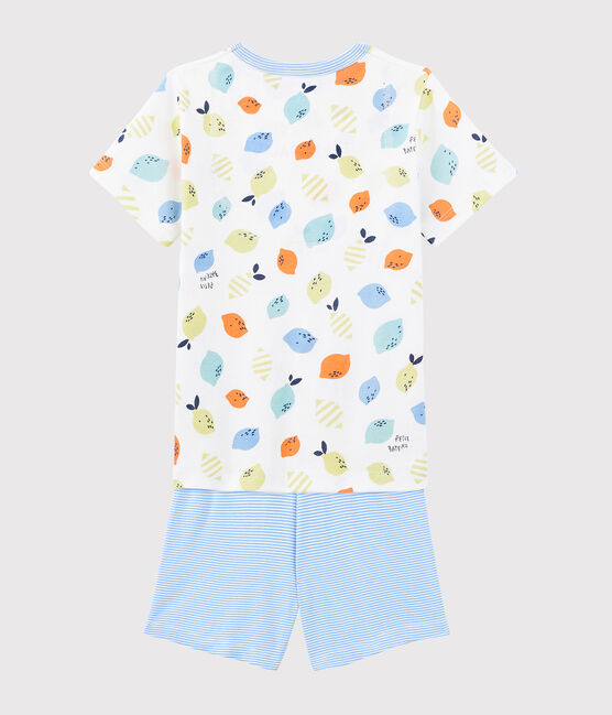 Kinder-Kurzpyjama aus Bio-Baumwolle mit Zitronenmotiv für Jungen weiss MARSHMALLOW/weiss MULTICO