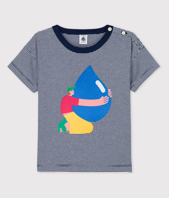 Jungen-T-Shirt Petit Bateau × Water Family blau MEDIEVAL/weiss MARSHMALLOW