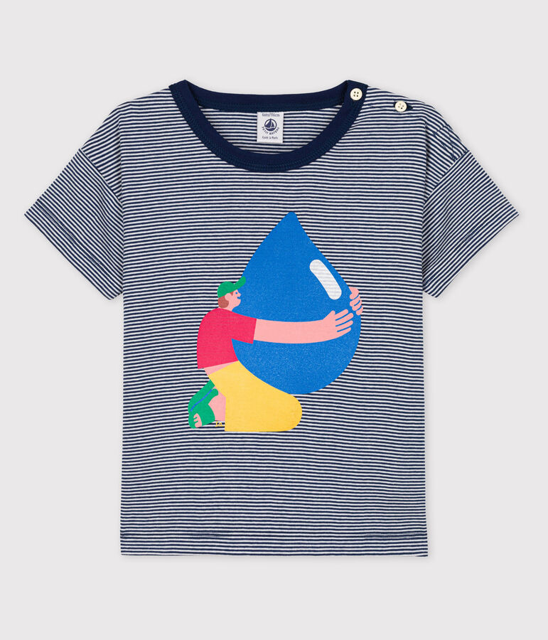 Jungen-T-Shirt Petit Bateau &times; Water Family blau MEDIEVAL/weiss MARSHMALLOW