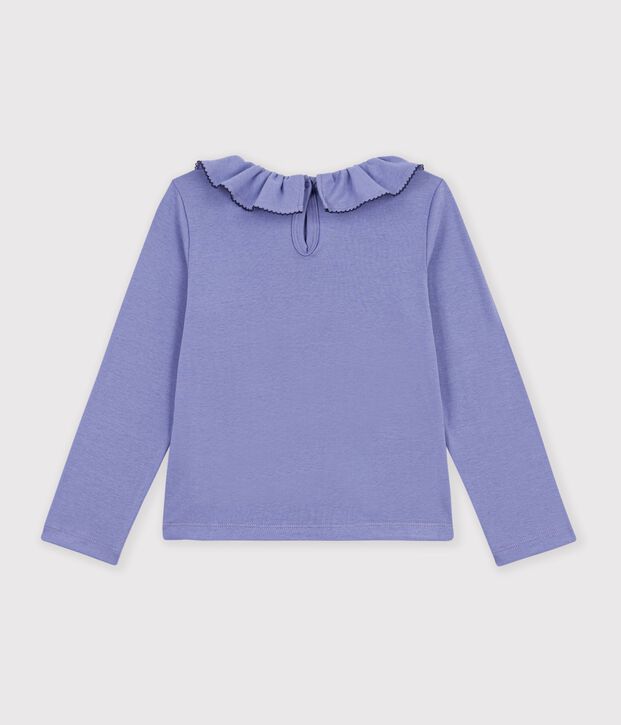 Lang&auml;rmeliges Kinder-T-Shirt mit Kragen aus einfarbiger Baumwolle violett