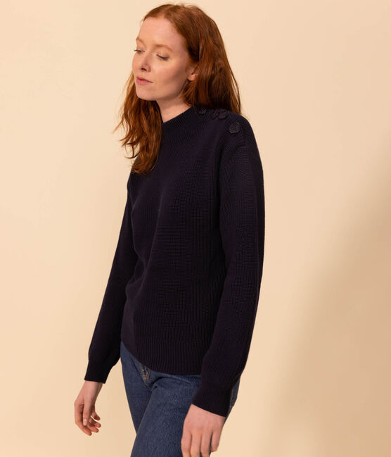 Damenpullover aus Baumwolle mit Patentmuster blau SMOKING