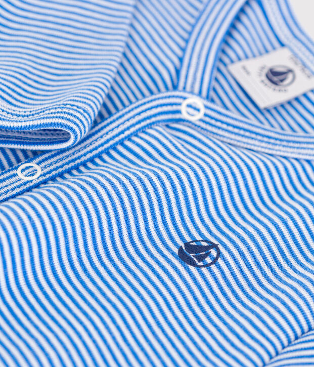 Strampler aus Baumwolle mit Streifen blau/weiss