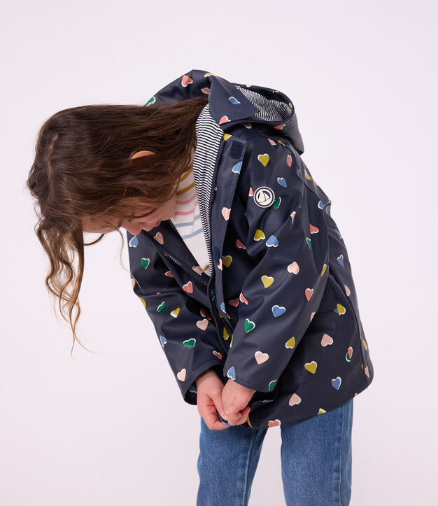 Kinder-Regenjacke mit Herzmotiv blau/vielfarbig