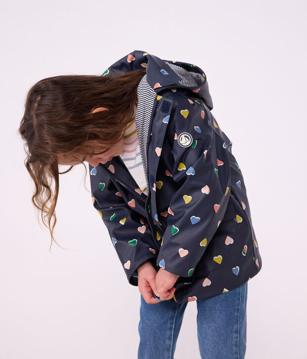 Kinder-Regenjacke mit Herzmotiv blau/vielfarbig