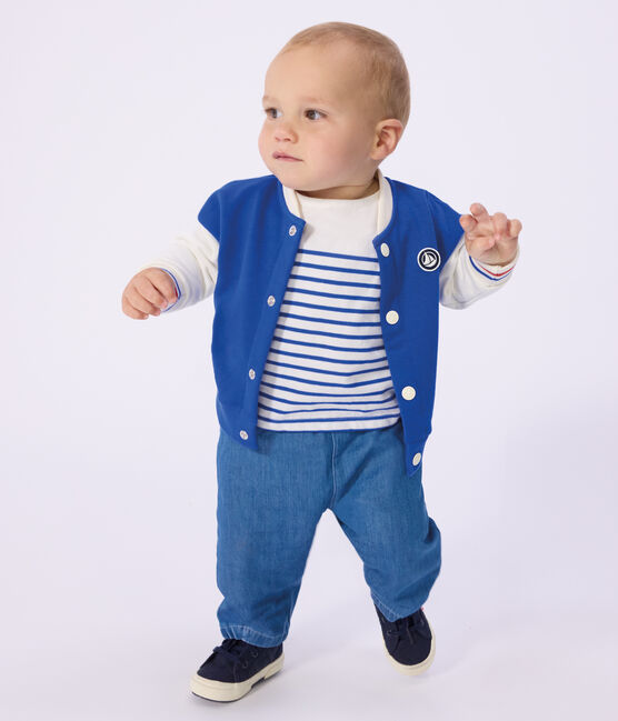 Baby College-Jacke aus Baumwolle im Colorblock blau PERSE/ MILK