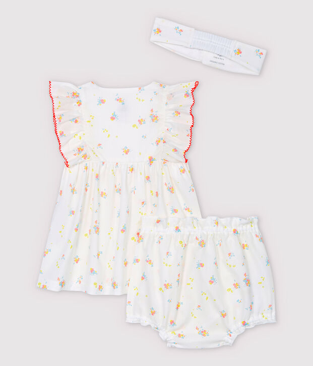 &Auml;rmelloses Baby-Kleid mit Bloomers und Haarband f&uuml;r M&auml;dchen weiss/vielfarbig