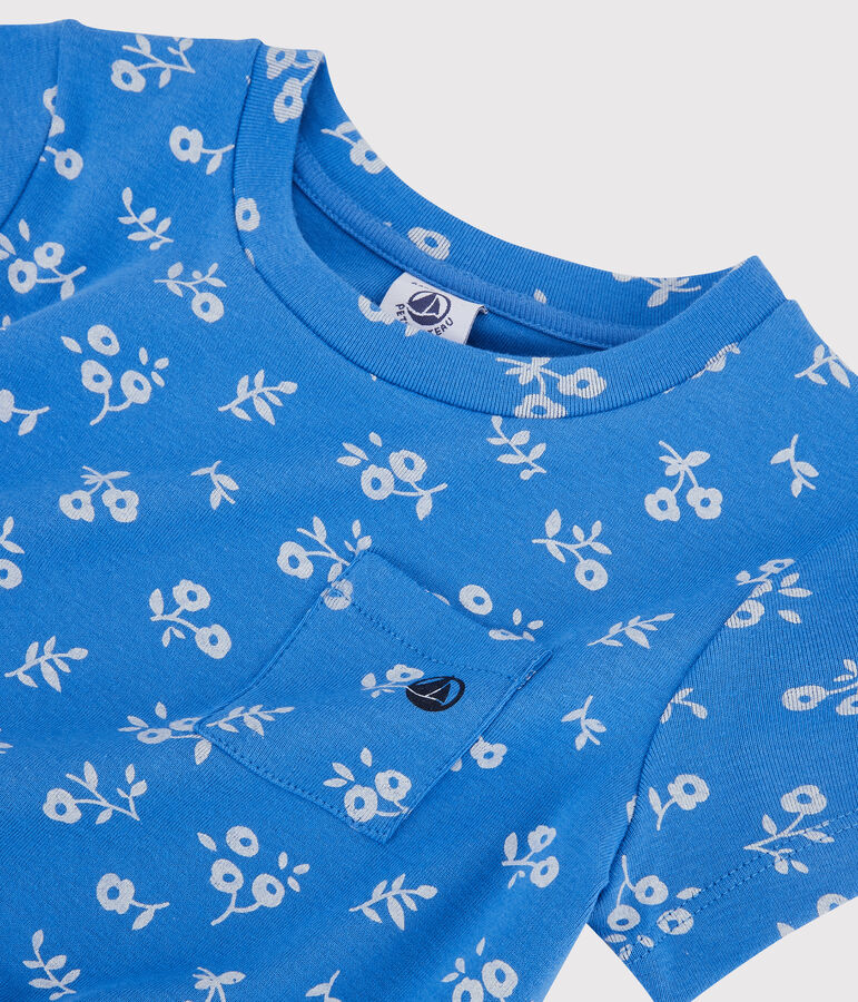 Kurz&auml;rmeliges Kleid aus Baumwolle f&uuml;r M&auml;dchen blau/weiss