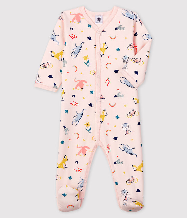 Baby-Strampler aus Molton mit Tier-Druck f&uuml;r M&auml;dchen rosa/vielfarbig