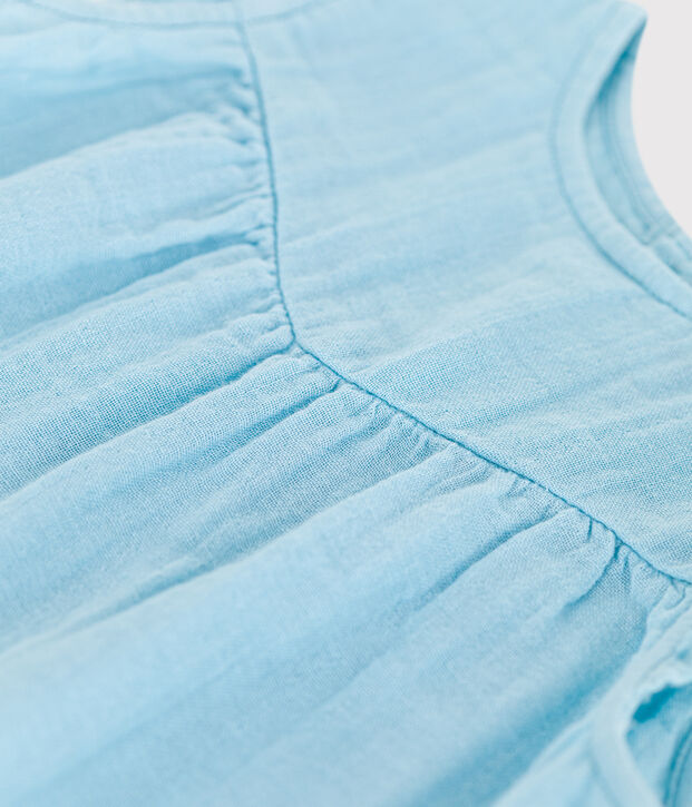 &Auml;rmelloses Baby-Kleid aus einfarbiger Baumwolle blau