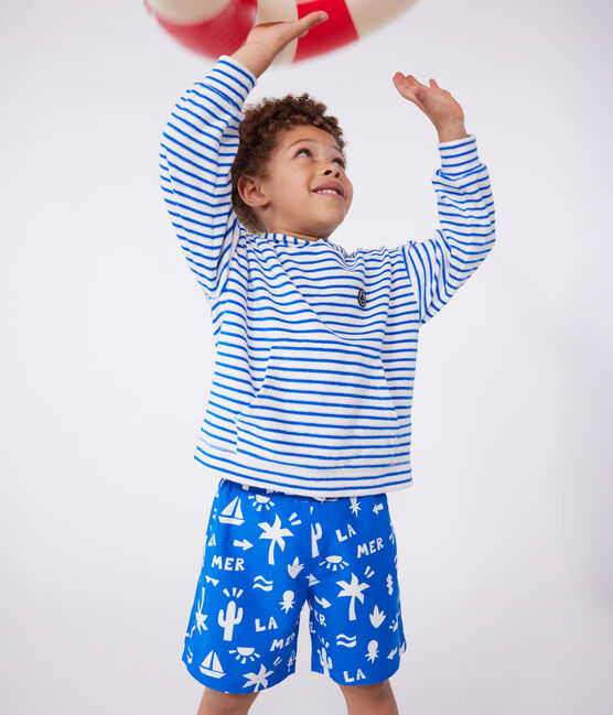 Kinder Unisex-Kapuzensweatshirt aus Baumwoll-Frottee mit Streifen blau MARSHMALLOW/ PORCELANA