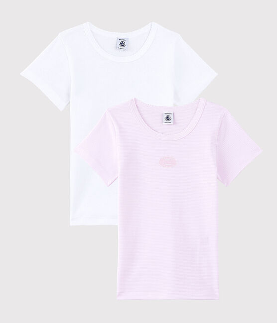2er-Set kurzärmelige T-Shirts aus Bio-Baumwolle mit pinkfarbene Ringelstreifen für Mädchen variante 1