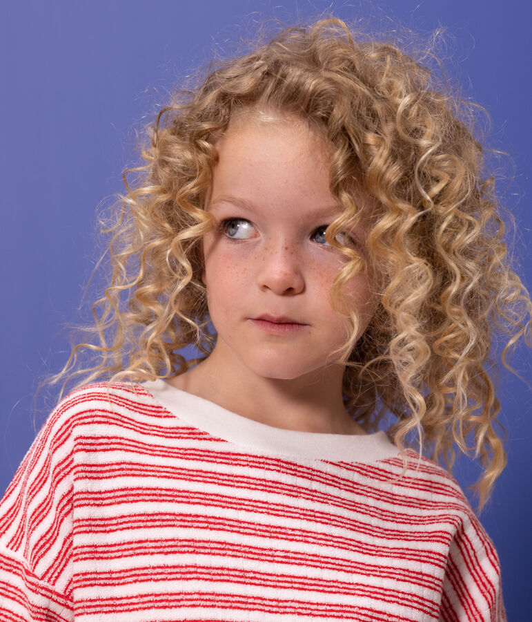 Gestreiftes Kinder-Sweatshirt weiss MARSHMALLOW/rot PEPS