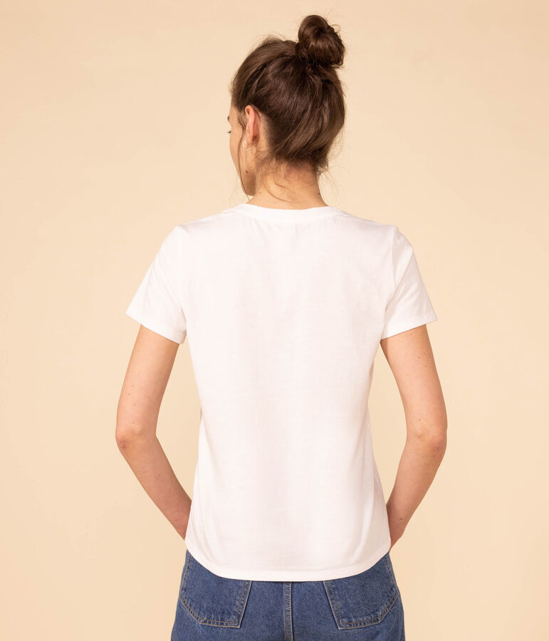 Lang&auml;rmeliges Damen-T-Shirt Le Droit mit Rundhalsausschnitt aus feinem Jersey weiss