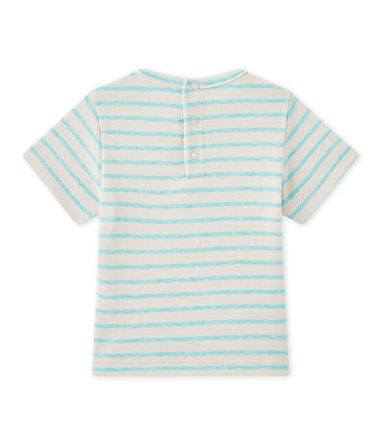 Gestreiftes Baby-Jungen-Kurzarmshirt weiss FETA/grün ADVENTURE