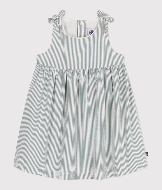 Ärmelloses Baby-Kleid aus Baumwolle mit Streifen weiss MARSHMALLOW/blau BRUT