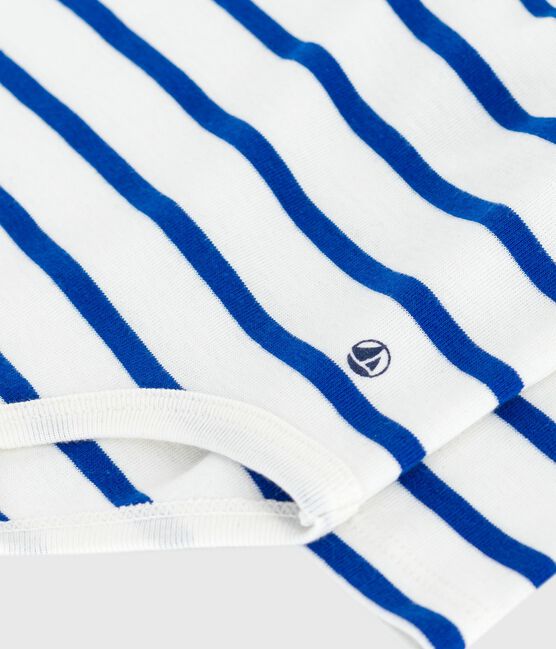 Baby-Body mit Polokragen aus gestreifter Baumwolle  blau MILK/ OLYMPIC