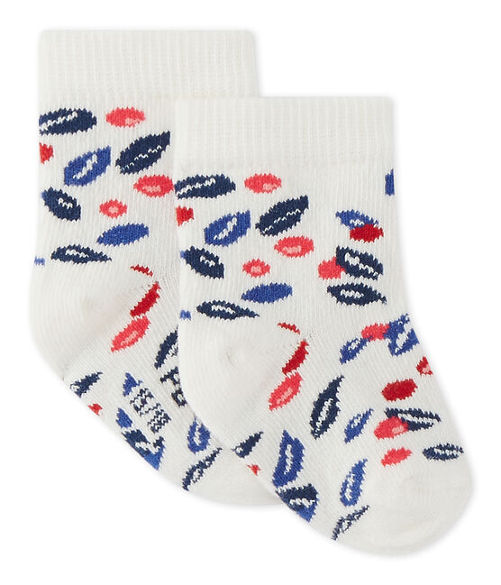 Bedruckte Baby-Mädchen-Socken weiss MARSHMALLOW/weiss MULTICO