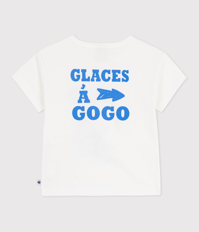 Kurz&auml;rmeliges Baby-T-Shirt aus Baumwolle mit Hundemotiv weiss