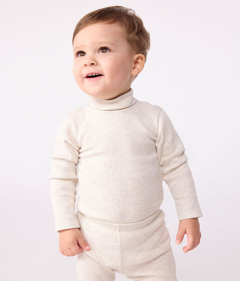 Baby-Body mit Rollkragen aus einfarbiger Baumwolle beige