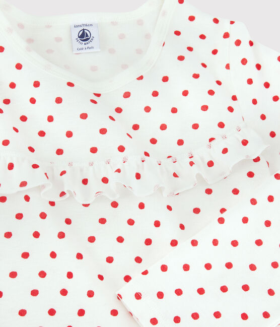 Kinderpyjama aus Baumwolle mit rotem Polka-Dot-Muster für Mädchen weiss MARSHMALLOW/rot PEPS
