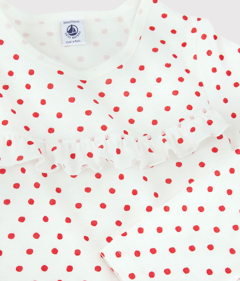 Kinderpyjama aus Baumwolle mit rotem Polka-Dot-Muster f&uuml;r M&auml;dchen weiss/rot
