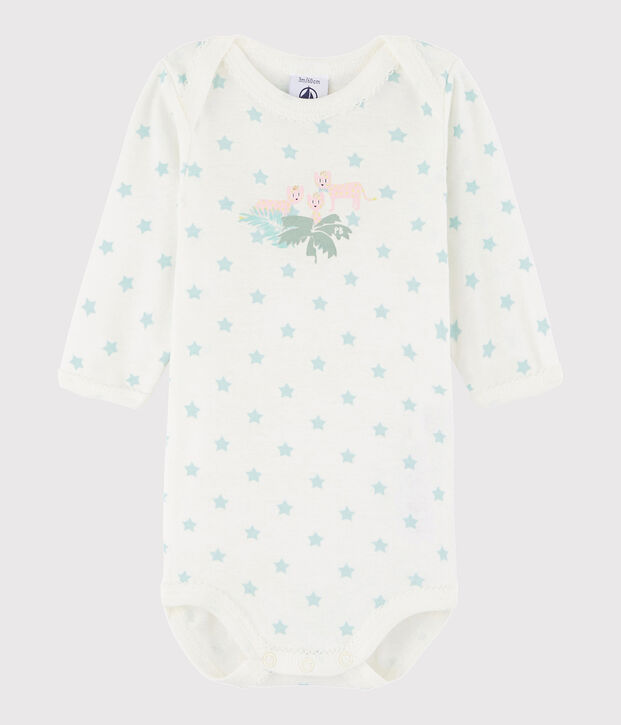Lang&auml;rmeliger Baby-Body M&auml;dchen weiss/blau