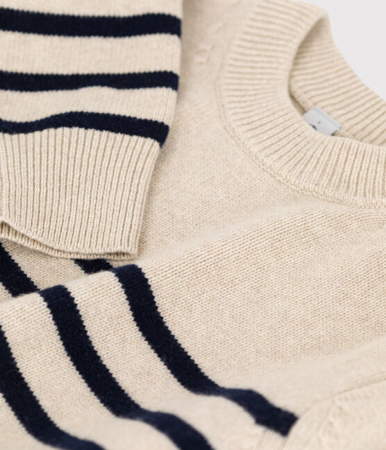 Damenpullover aus Wolle mit Marinestreifen weiss AVALANCHE/blau SMOKING