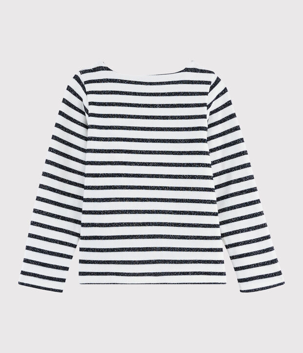 Kindershirt aus Jerseystoff mit Marinestreifen f&uuml;r M&auml;dchen weiss/SMOKING ARGENT BRILLANT