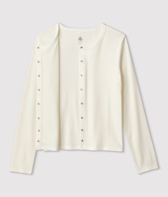 Einfarbiger Cardigan aus Baumwolle/Leinen Damen weiss MARSHMALLOW