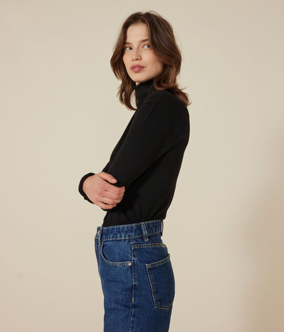 Damen-Rollkragenshirt "L'Iconique" aus Baumwolle schwarz BLACK