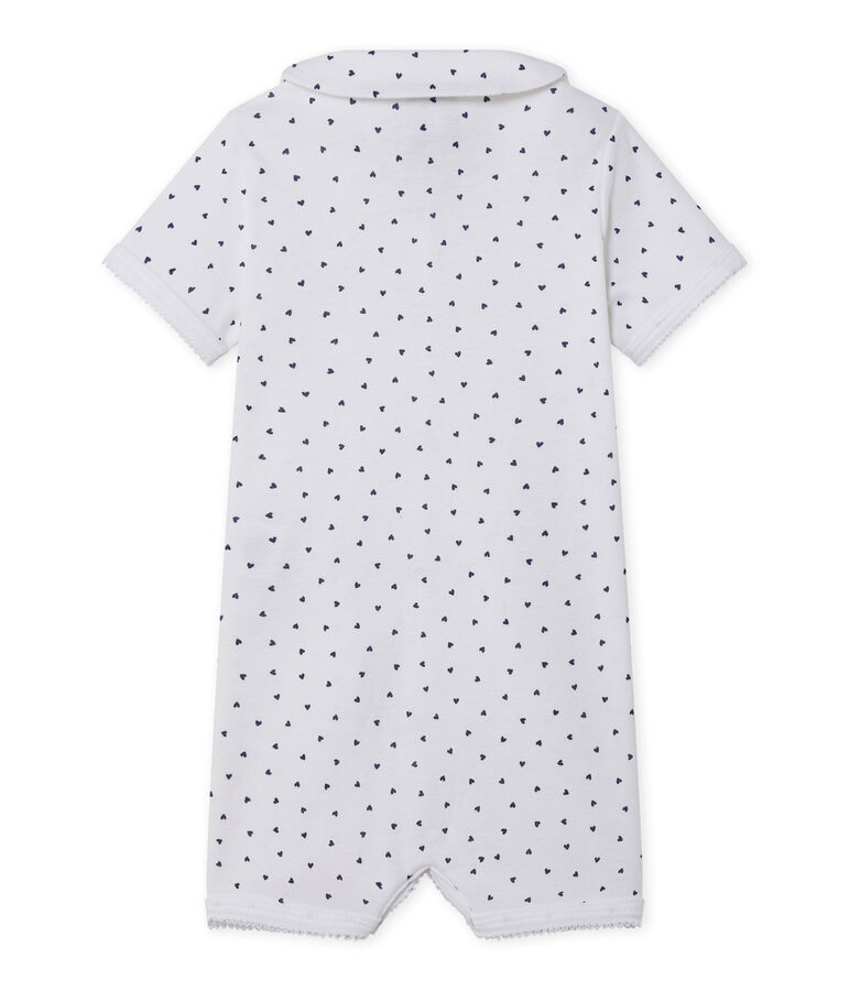 Baby-Strampler ohne Fu&szlig; mit Herzchen-Print weiss/blau