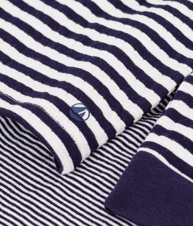 Kinder-Pyjama aus Doppeljersey mit Streifen blau/naturfarben