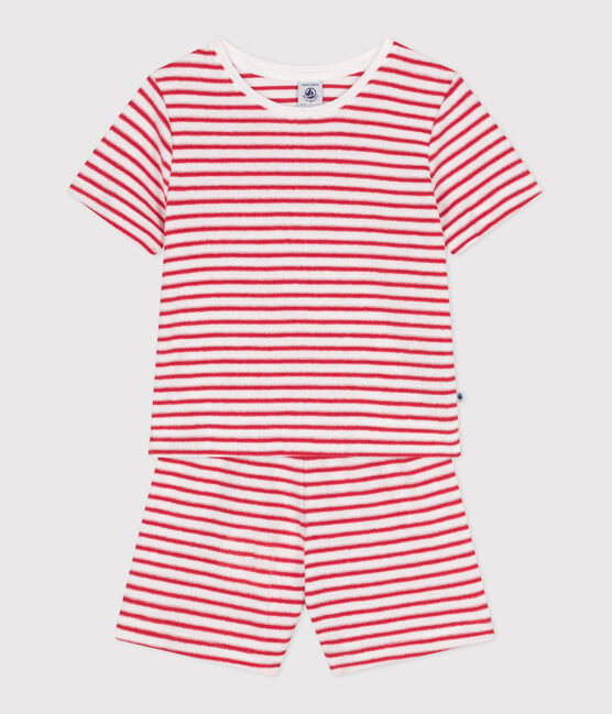 Kinder-Kurzpyjama aus Baumwolle mit Streifen rot MARSHMALLOW/ SPI