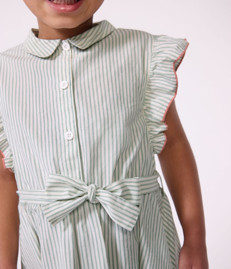 &Auml;rmelloses Kinder-Kleid aus Baumwolle mit Streifen gr&uuml;n/weiss