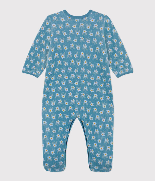 Strampler aus Nicki mit Blumenmuster blau/vielfarbig