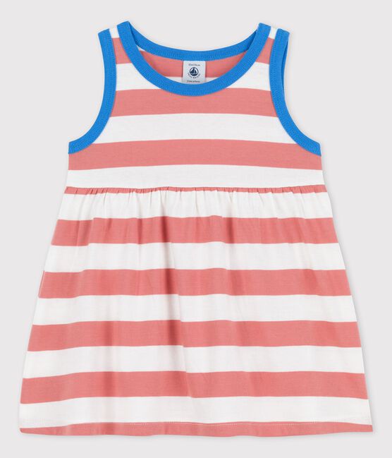 Ärmelloses Babykleid aus gestreiftem Jersey rosa PAPAYE/ MARSHMALLOW