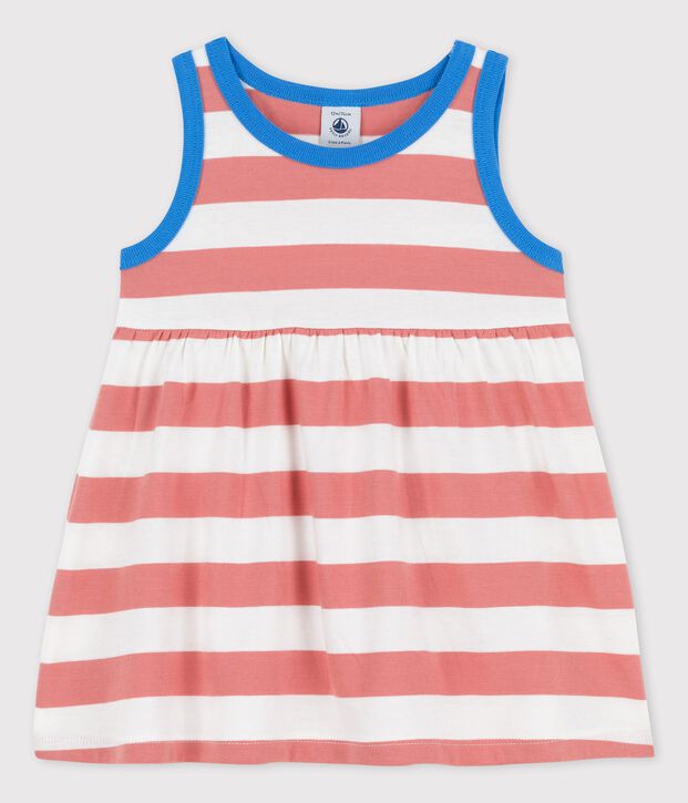 &Auml;rmelloses Babykleid aus gestreiftem Jersey rosa/weiss