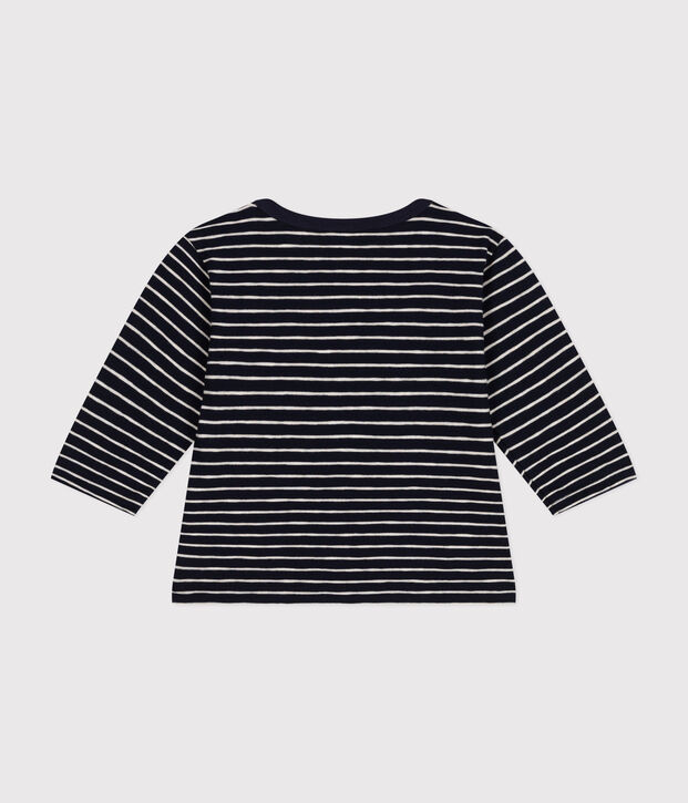 Lang&auml;rmeliges Baby T-Shirt aus feinem Jersey blau/beige
