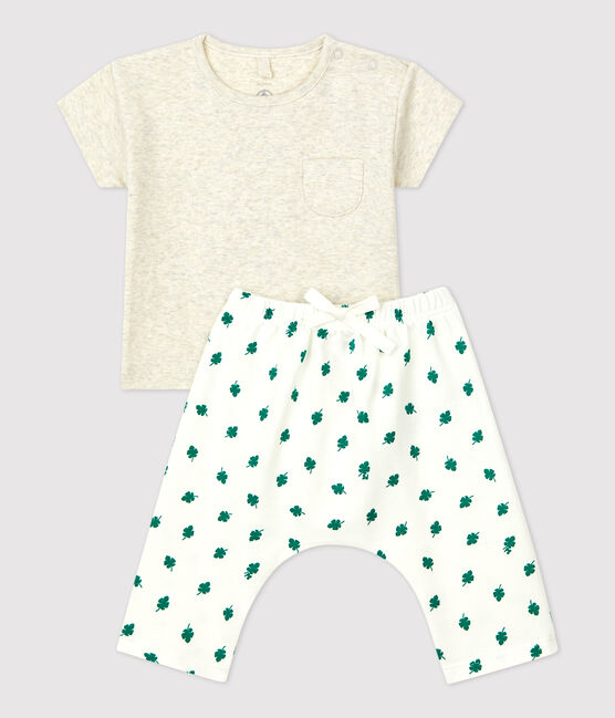 Zweiteiliges Baby-Set aus Bio-Molton mit Pflanzenmuster beige MONTELIMAR/weiss MULTICO
