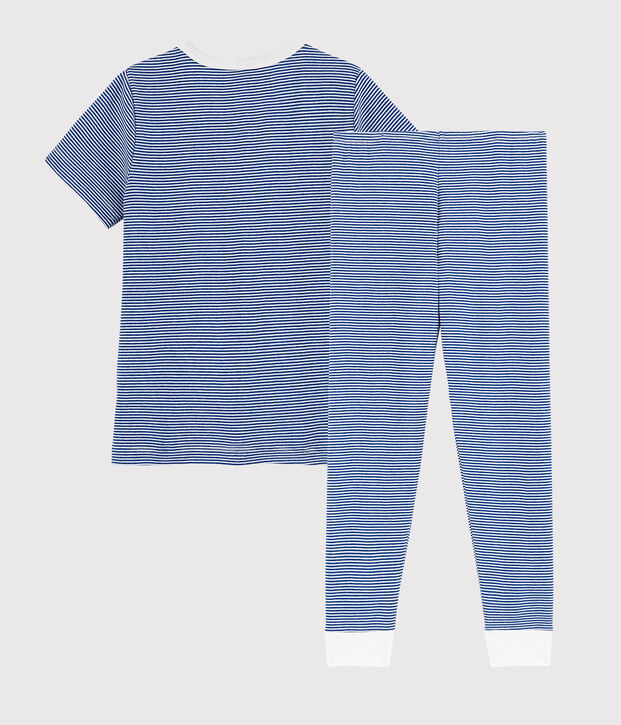 Kinderpyjama aus Baumwolle mit blauem Milleraies-Design f&uuml;r Jungen blau/weiss