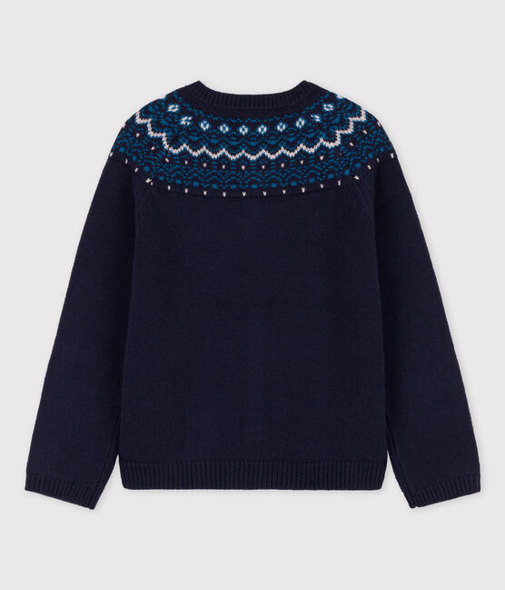Kinder-Cardigan aus Wolle und Baumwolle für Mädchen blau SMOKING/weiss MULTICO