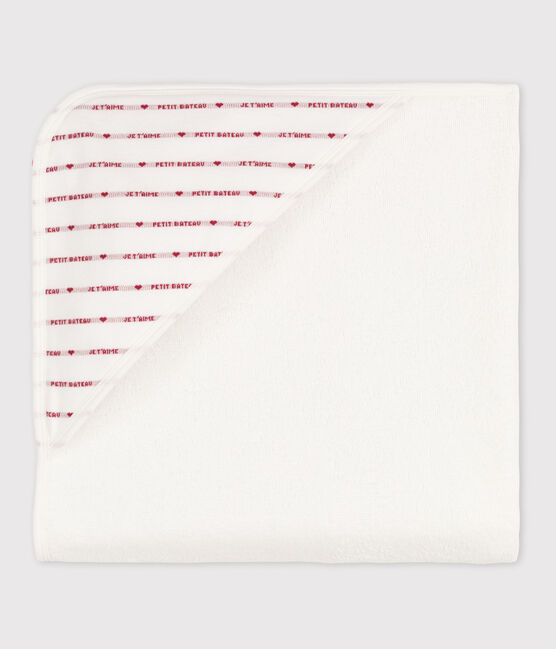 Quadratisches Baby-Badetuch aus Baumwolle weiss MARSHMALLOW/rot TERKUIT