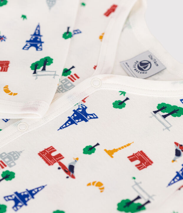 Baby-Strampler aus Baumwolle mit Paris-Printmotiv weiss/vielfarbig