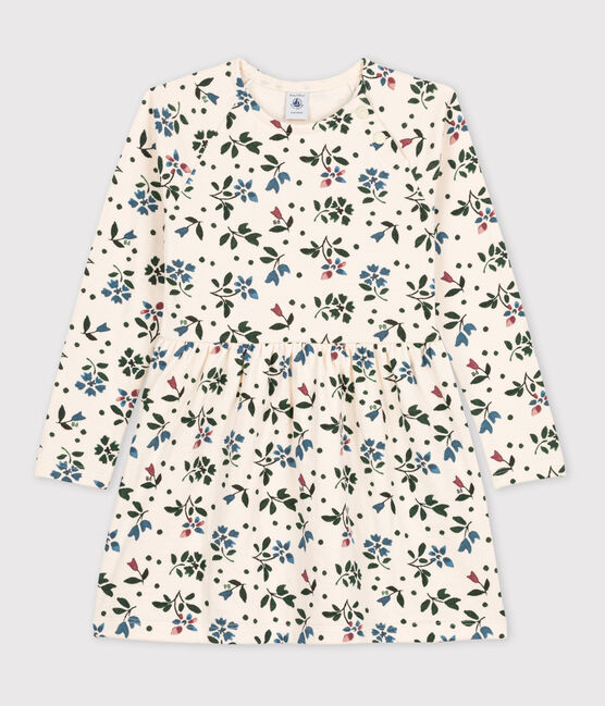 Geblümtes Kinderkleid aus Doppeljersey für Mädchen weiss AVALANCHE/ MULTICO