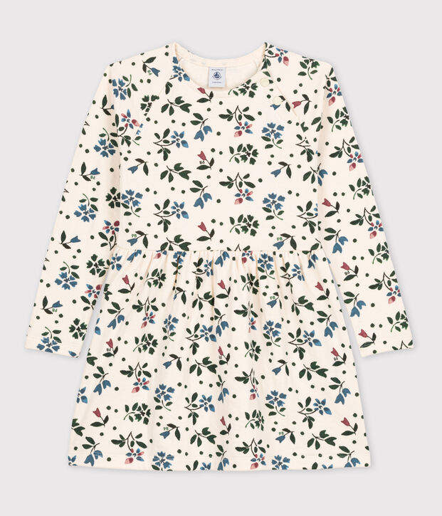 Gebl&uuml;mtes Kinderkleid aus Doppeljersey f&uuml;r M&auml;dchen naturfarben/vielfarbig
